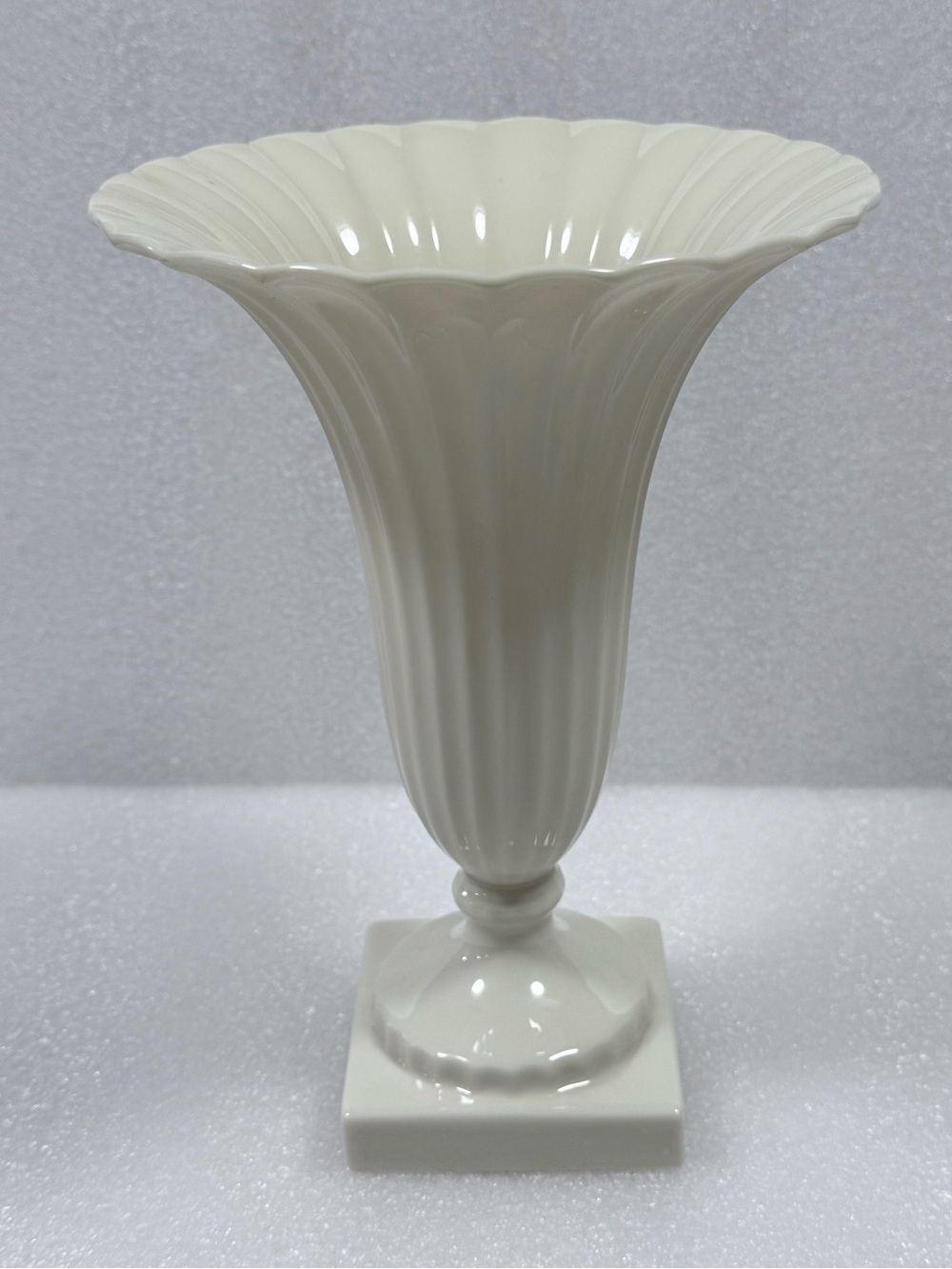 Antique Lenox 1906 Fluted and Flared Pedestal Vase with Green Wreath Stamp